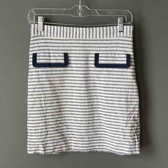 Brook Brothers Blue Striped Mini Pencil Linen Blend Women's Skirt Size 0 - Picture 1 of 5